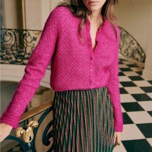 NEW Sezane SAPHIA CARDIGAN sweater hot pink knit wool mohair